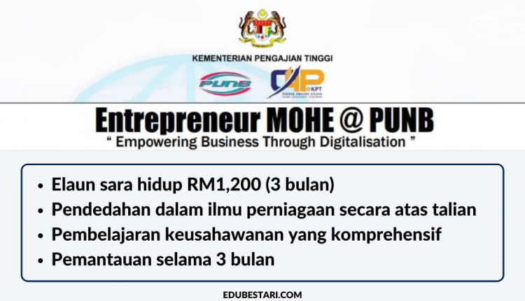 Entrepreneur MOHE@PUNB: Terima Elaun RM1,200 Melalui Tawaran Kursus Usahawan Buat Graduan.
