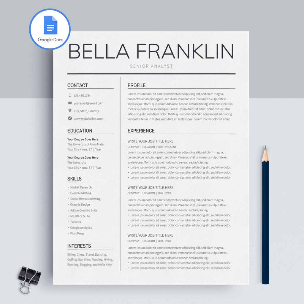 Bella Franklin   Google Docs Resume Template   CV Template 1024x1024