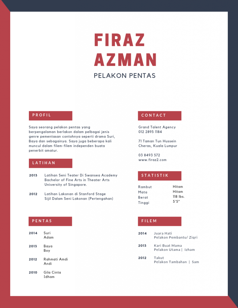 Contoh Template Resume Lakonan 2 791x1024
