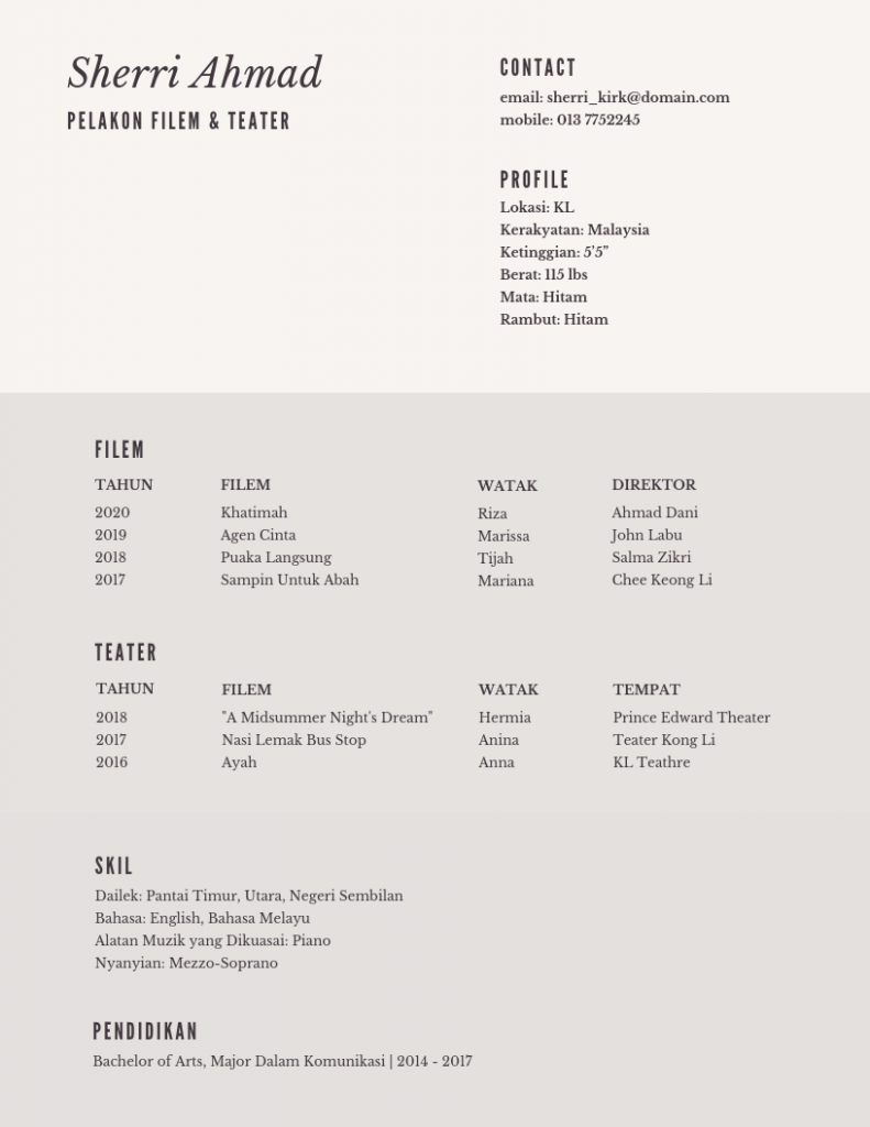 Contoh Template Resume Lakonan 3 791x1024
