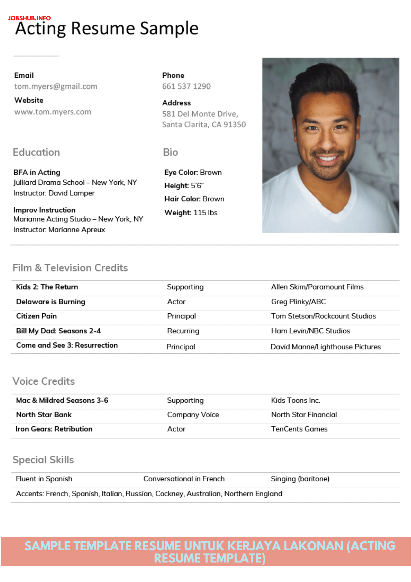 Sample Template Resume Untuk Kerjaya Lakonan (Acting Resume Template)